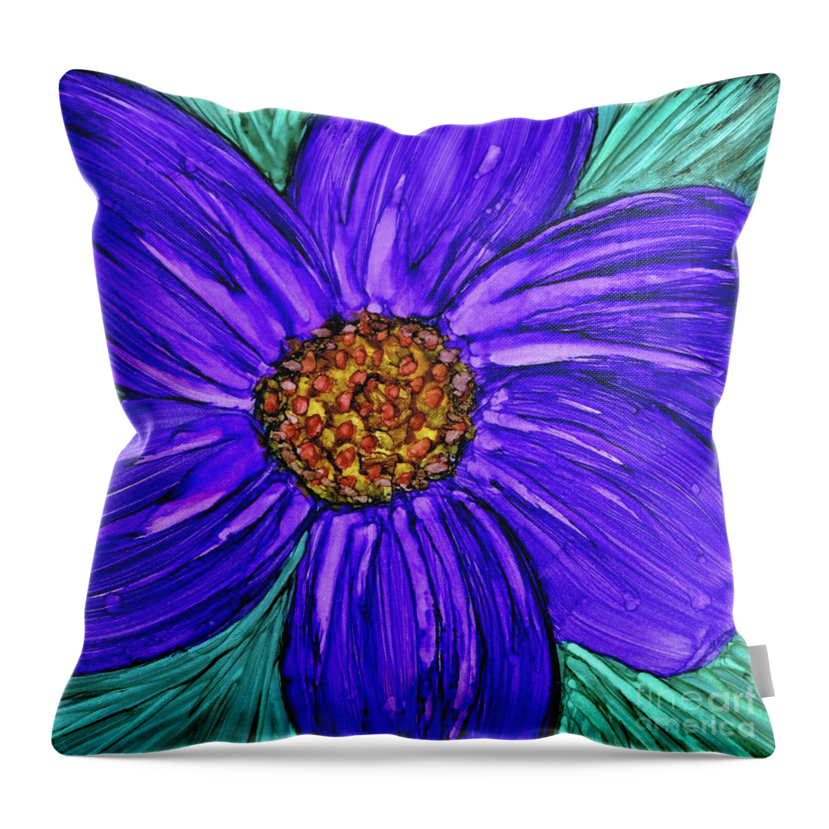 Hao Aiken Throw Pillow featuring the painting One Pretty Purple Flower by Hao Aiken