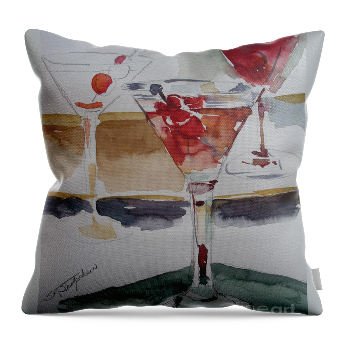 Martini Throw Pillow featuring the painting One Too Many by Sandra Strohschein