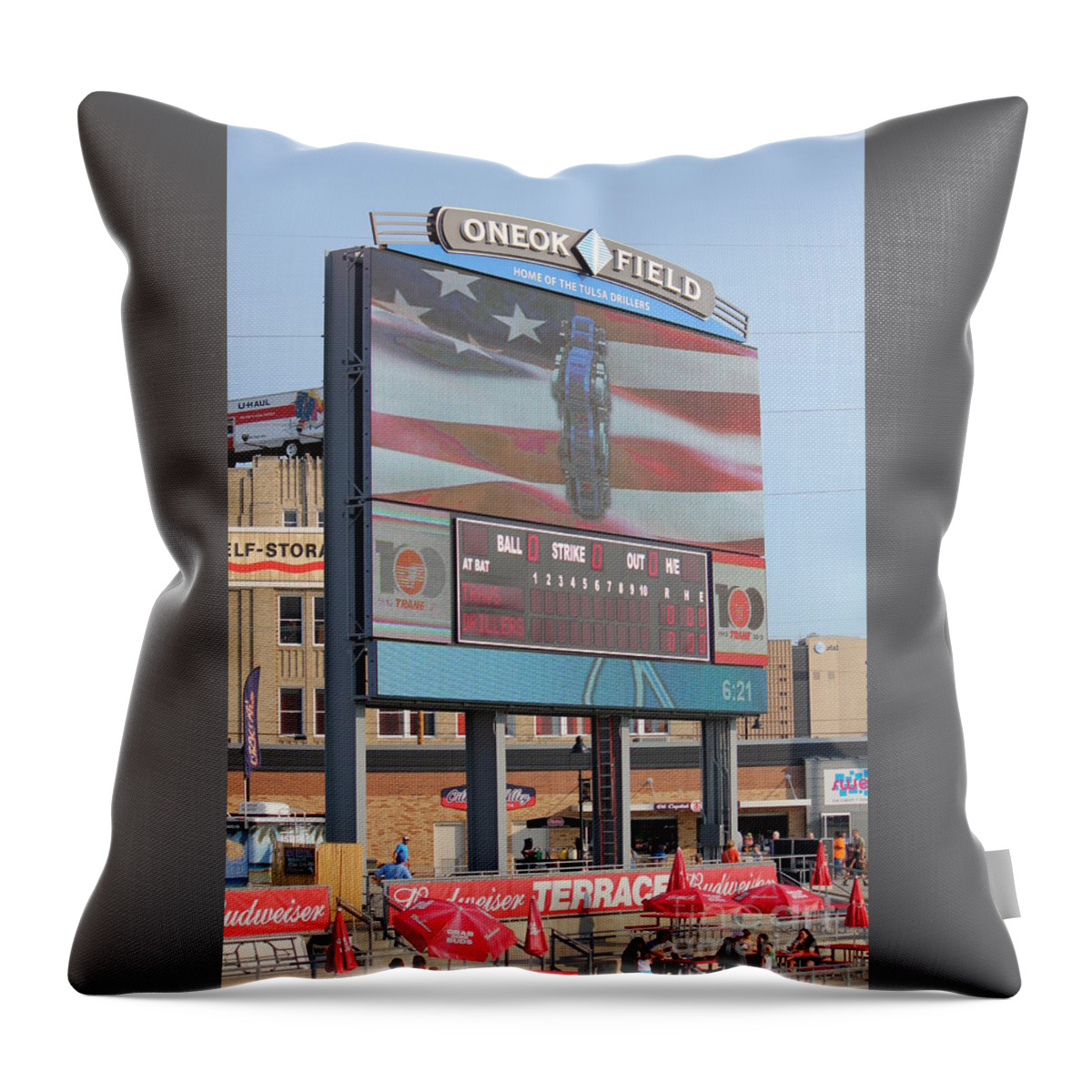 Oneok Field Throw Pillow featuring the photograph OneOK Field by Sheri Simmons