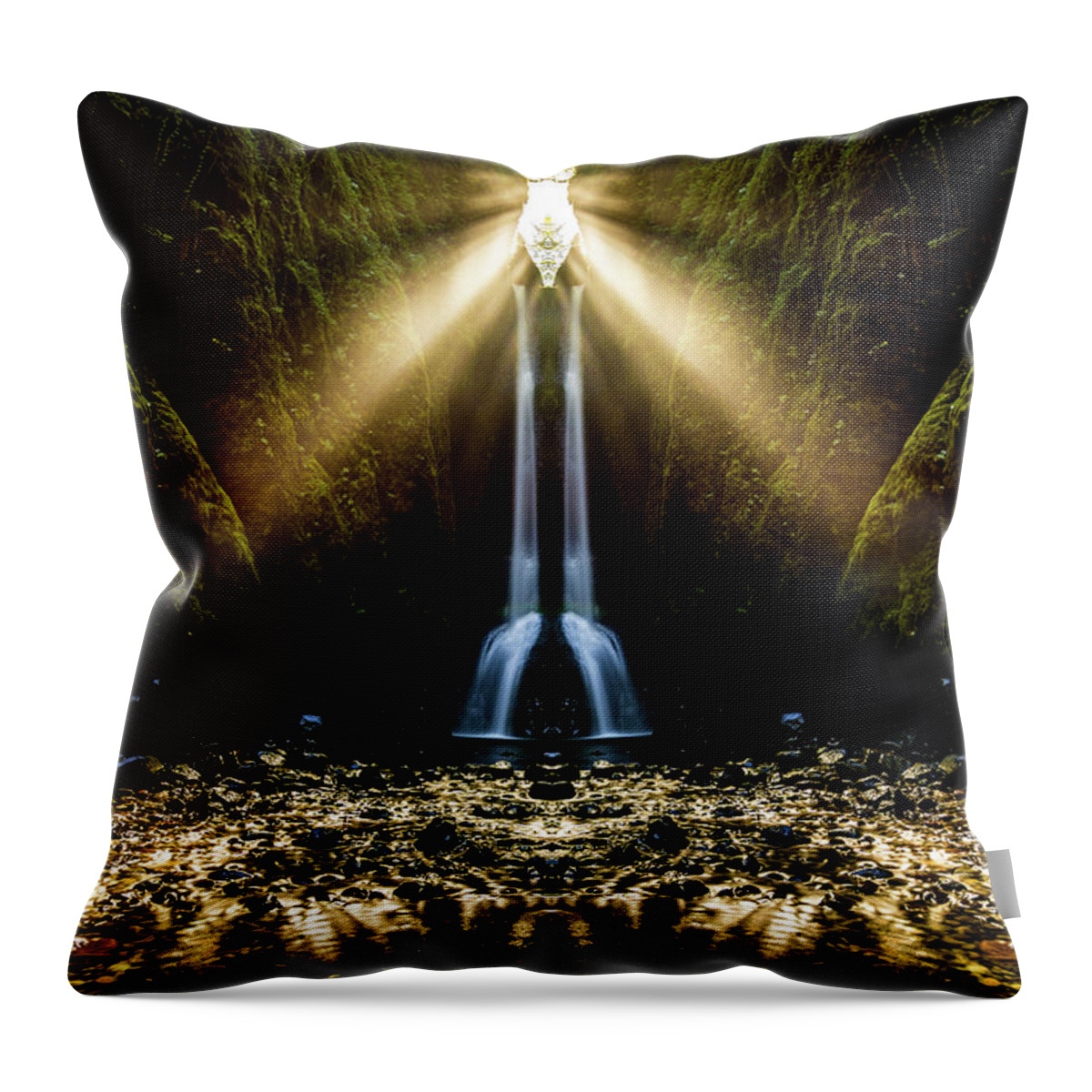 Natural Throw Pillow featuring the digital art Oneonta Falls Reflection by Pelo Blanco Photo