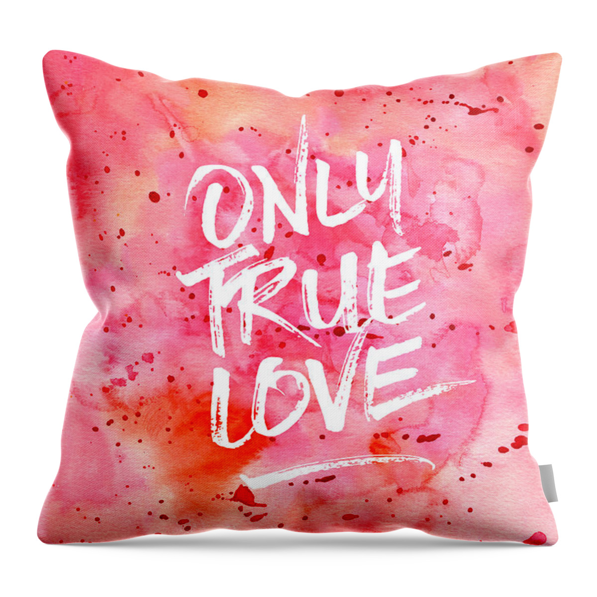 Only True Love Throw Pillow featuring the painting Only True Love Handpainted Abstract Watercolor Red Pink Orange by Beverly Claire Kaiya