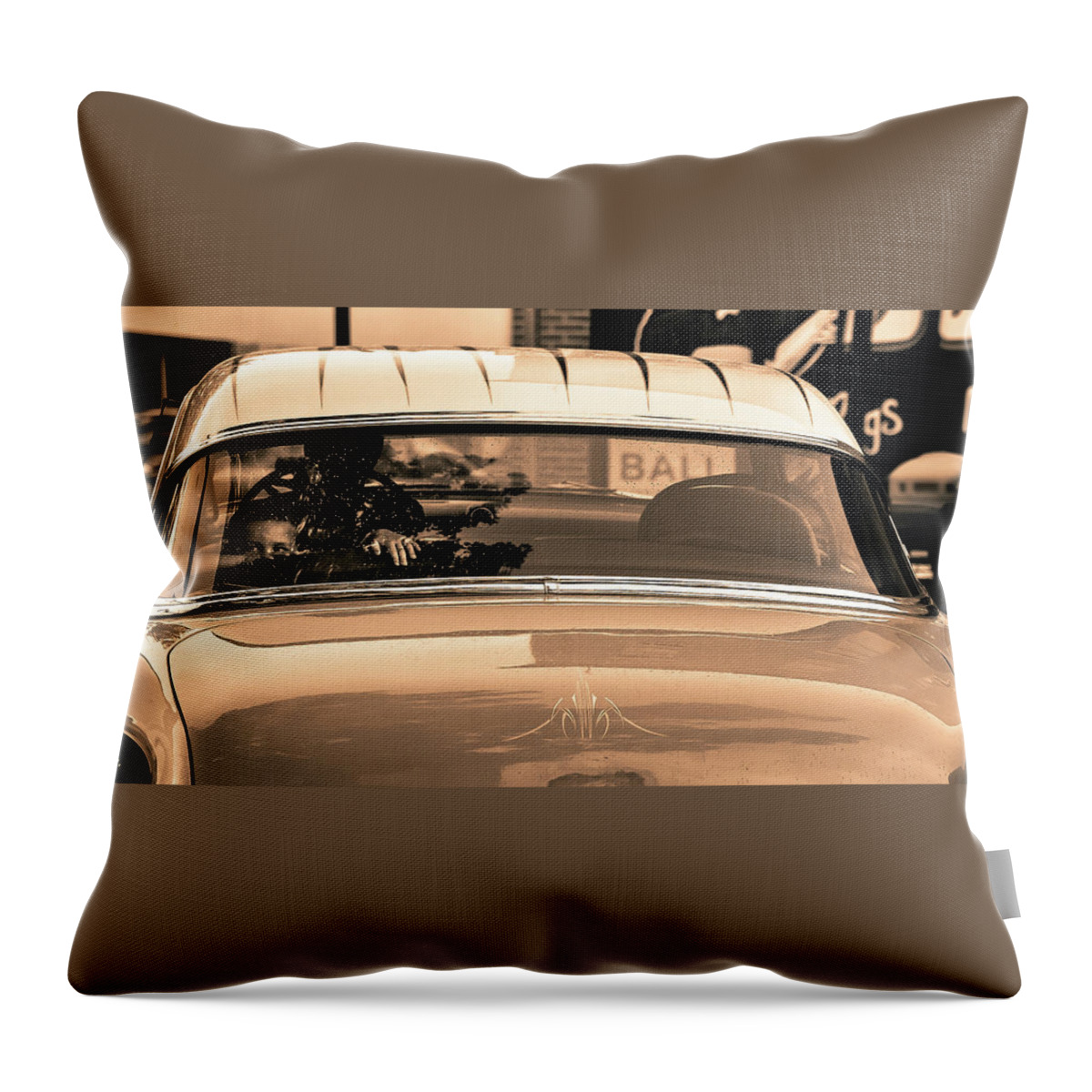 Belair- Of Cars-classic Cars- Boy In Back Window- Muscle Car Art- Images For Car Lovers- Photography Of Are Ann M. Garrett - Chevy- Throw Pillow featuring the photograph Only You   version 2 by Rae Ann M Garrett