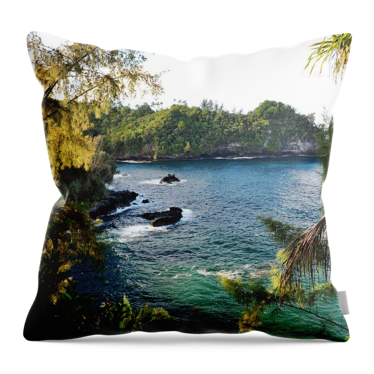 Ocean Images Throw Pillow featuring the photograph Onomea Bay Big Island Hawaii by Heidi Fickinger