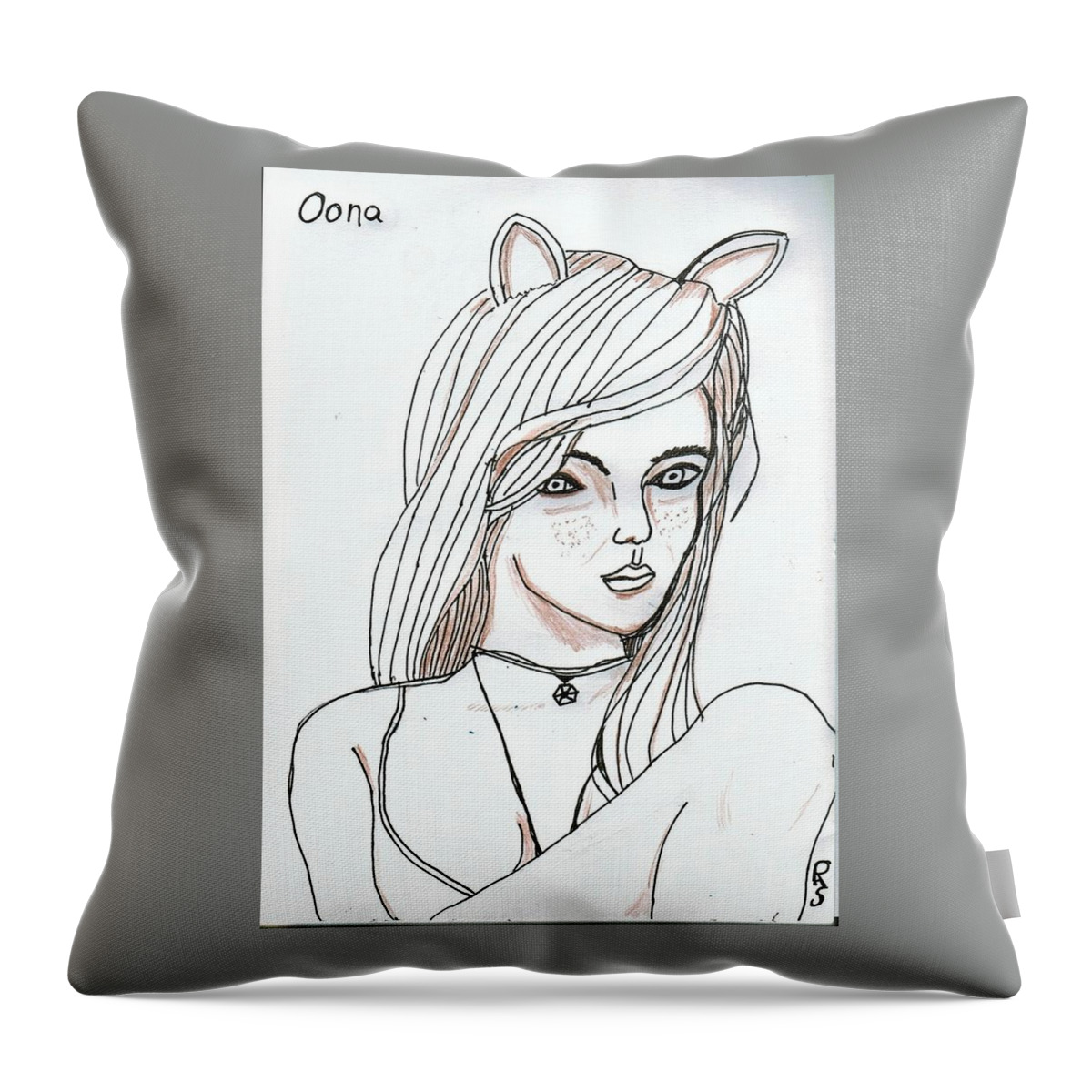 Oona Throw Pillow featuring the drawing Oona by Phil Strang