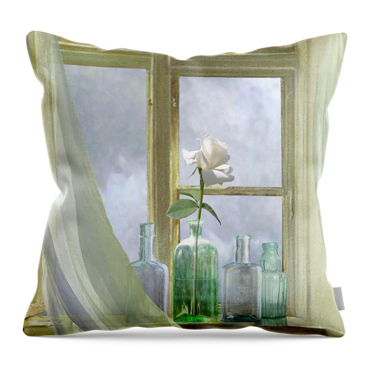 Curtains Throw Pillow featuring the digital art Open Window by M Spadecaller