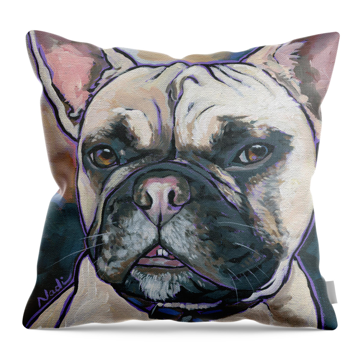 French Bulldog Throw Pillow featuring the painting Opie by Nadi Spencer