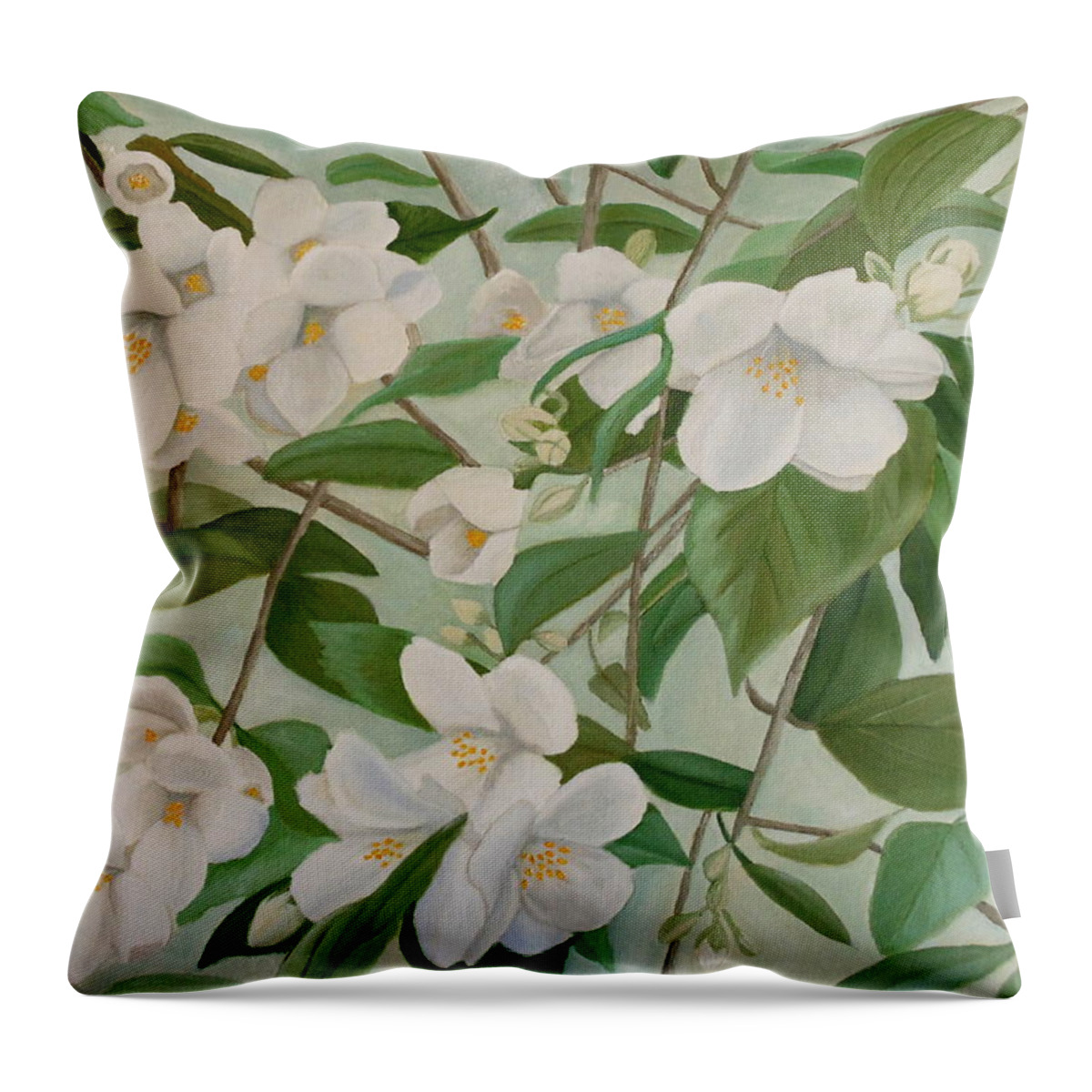 Orange Blossoms Throw Pillow featuring the painting Orange Blossoms by Angeles M Pomata