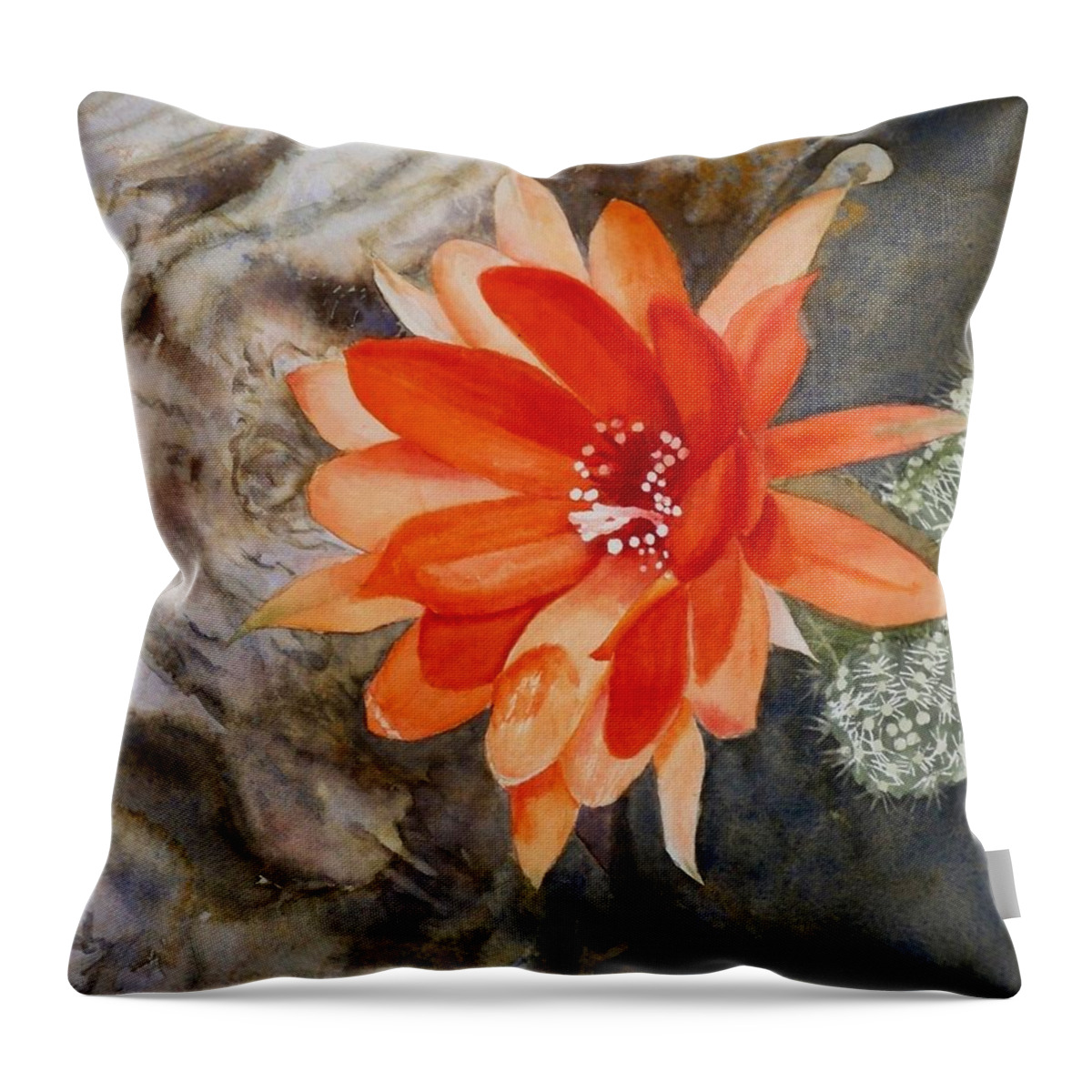 Flower Throw Pillow featuring the painting Orange Cactus Flower II by Deane Locke