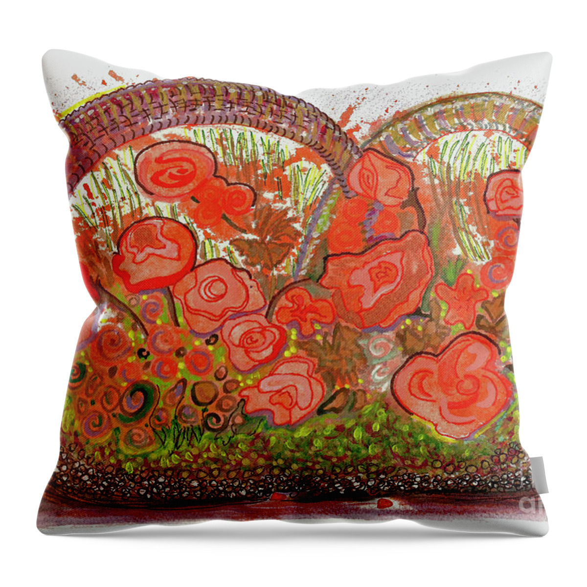 What Get For Throw Pillow featuring the painting Orange Floral Basket by Corinne Carroll