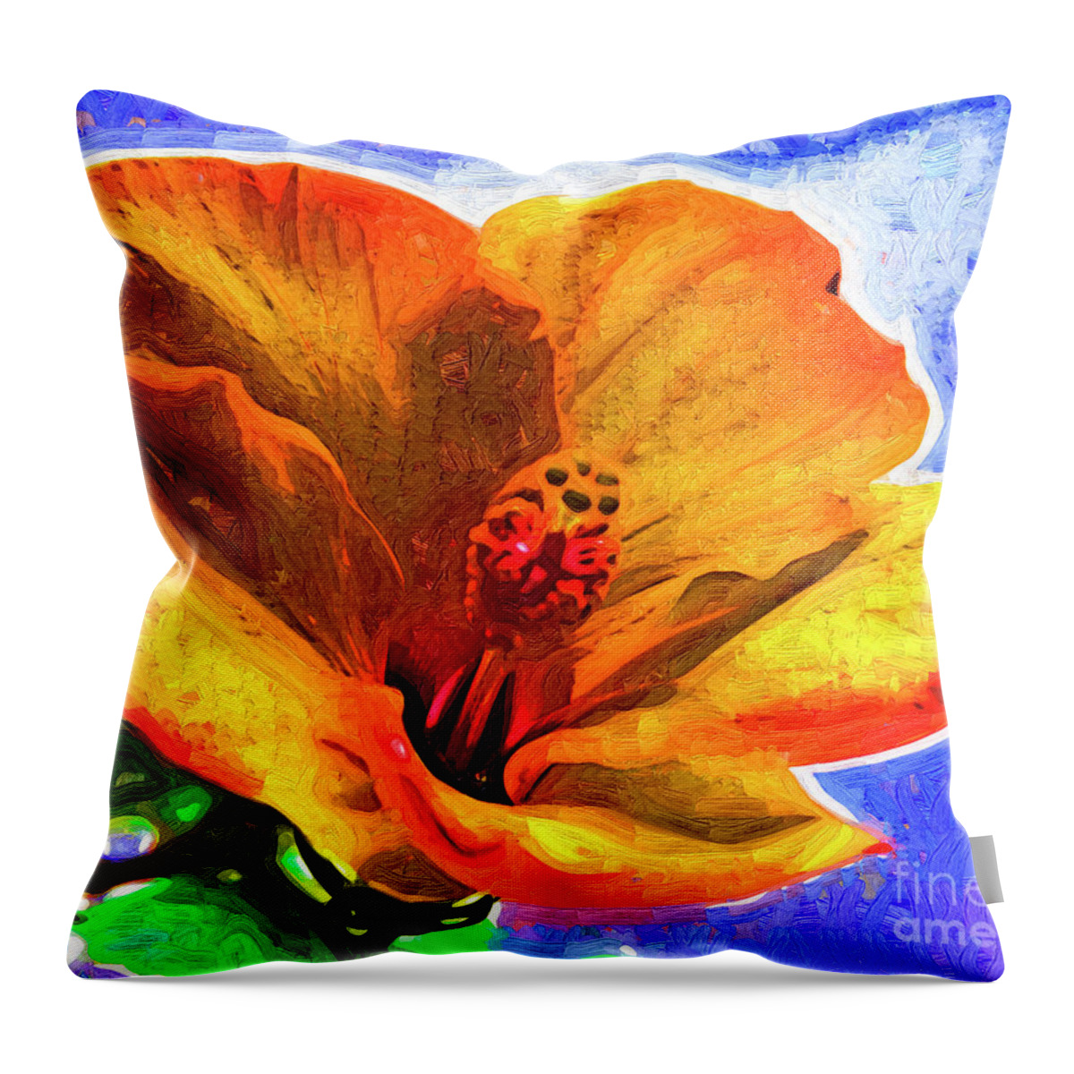 Flowers Throw Pillow featuring the digital art Orange Hibiscus by Kirt Tisdale