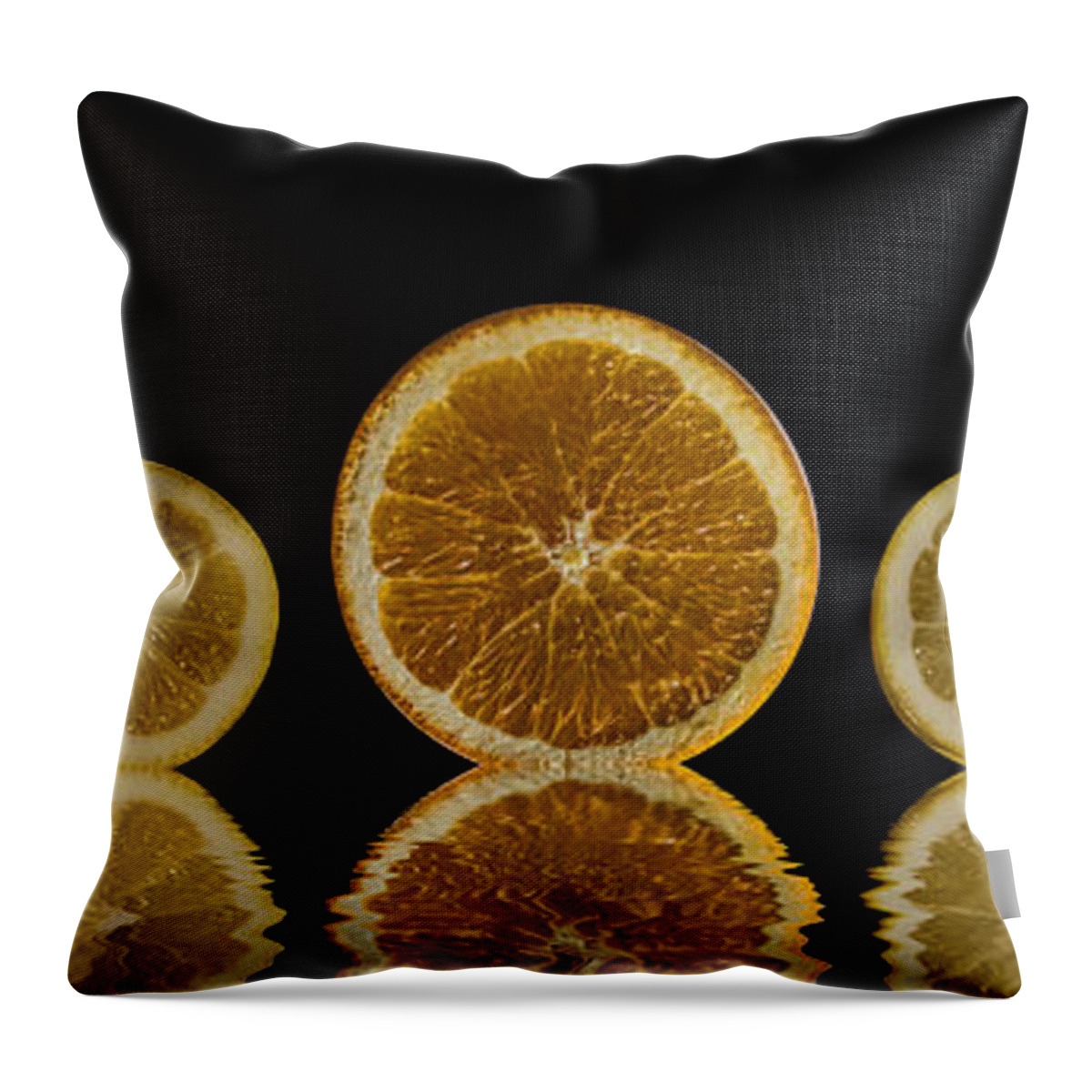 Oranges Throw Pillow featuring the photograph Orange Lemon Reflection by Shirley Mangini