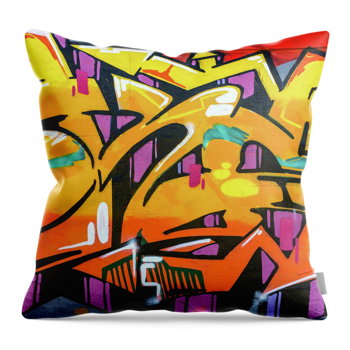 Abstract Throw Pillow featuring the photograph Orange Lettering Urban Art by SR Green