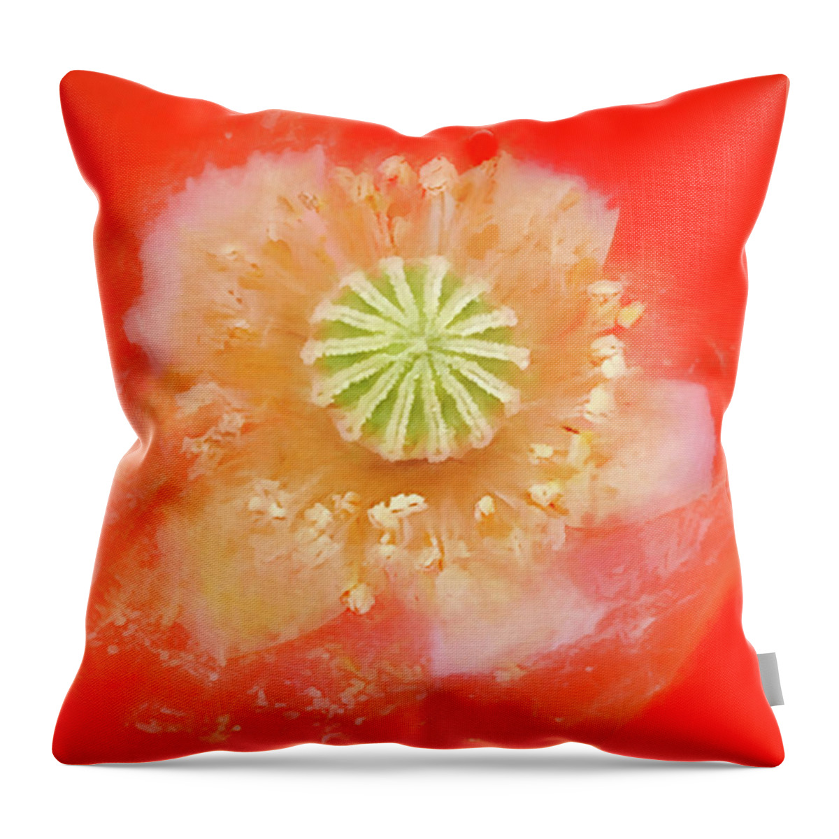 Poppy Throw Pillow featuring the photograph Orange Oriental Poppy Painterly by Carol Leigh