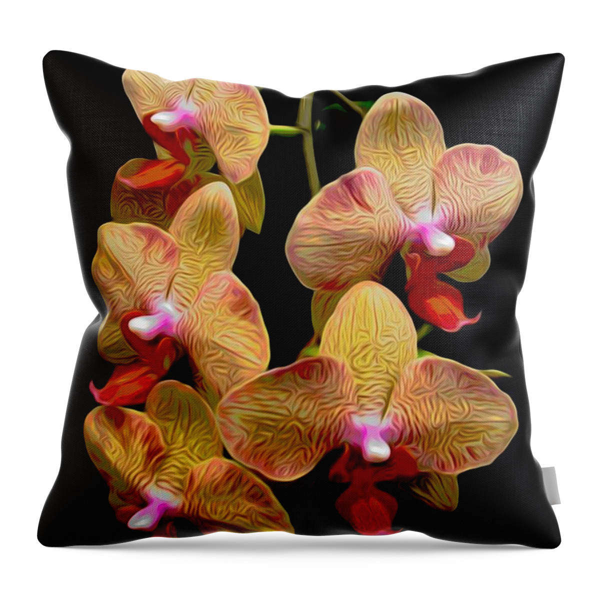 Orange Phalaenopsis Orchids With Chinese Lantern Effect Throw Pillow featuring the photograph Orange Phalaenopsis Orchids with Chinese Lantern Effect by Rose Santuci-Sofranko