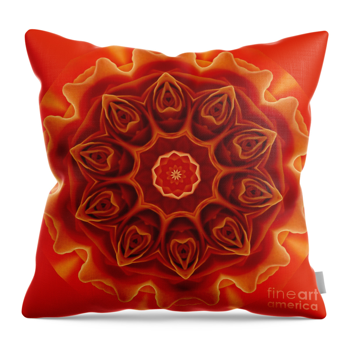 Flower Throw Pillow featuring the digital art Orange Rose Mandala by Julia Underwood