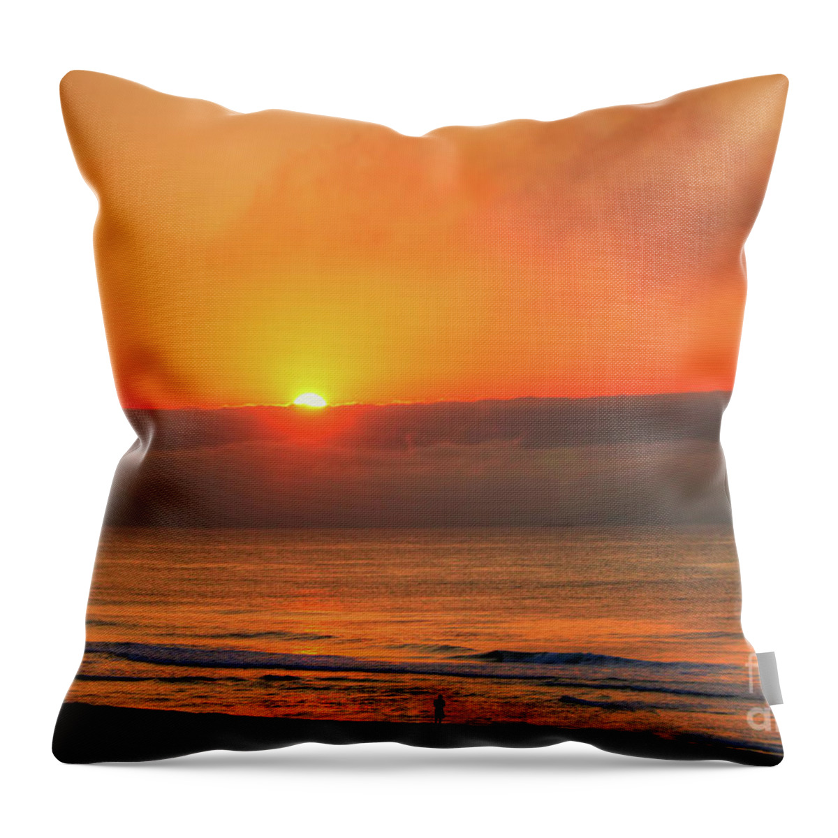Sunrise Throw Pillow featuring the photograph Orange Sunrise On Long Beach Island by Jeff Breiman
