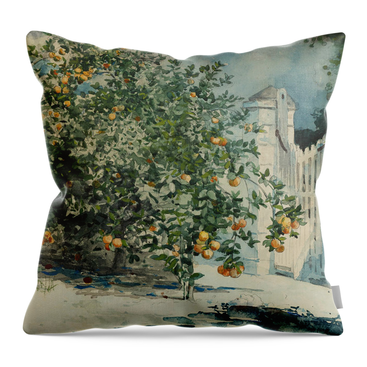 19th Century American Painters Throw Pillow featuring the painting Orange trees and gate by Winslow Homer