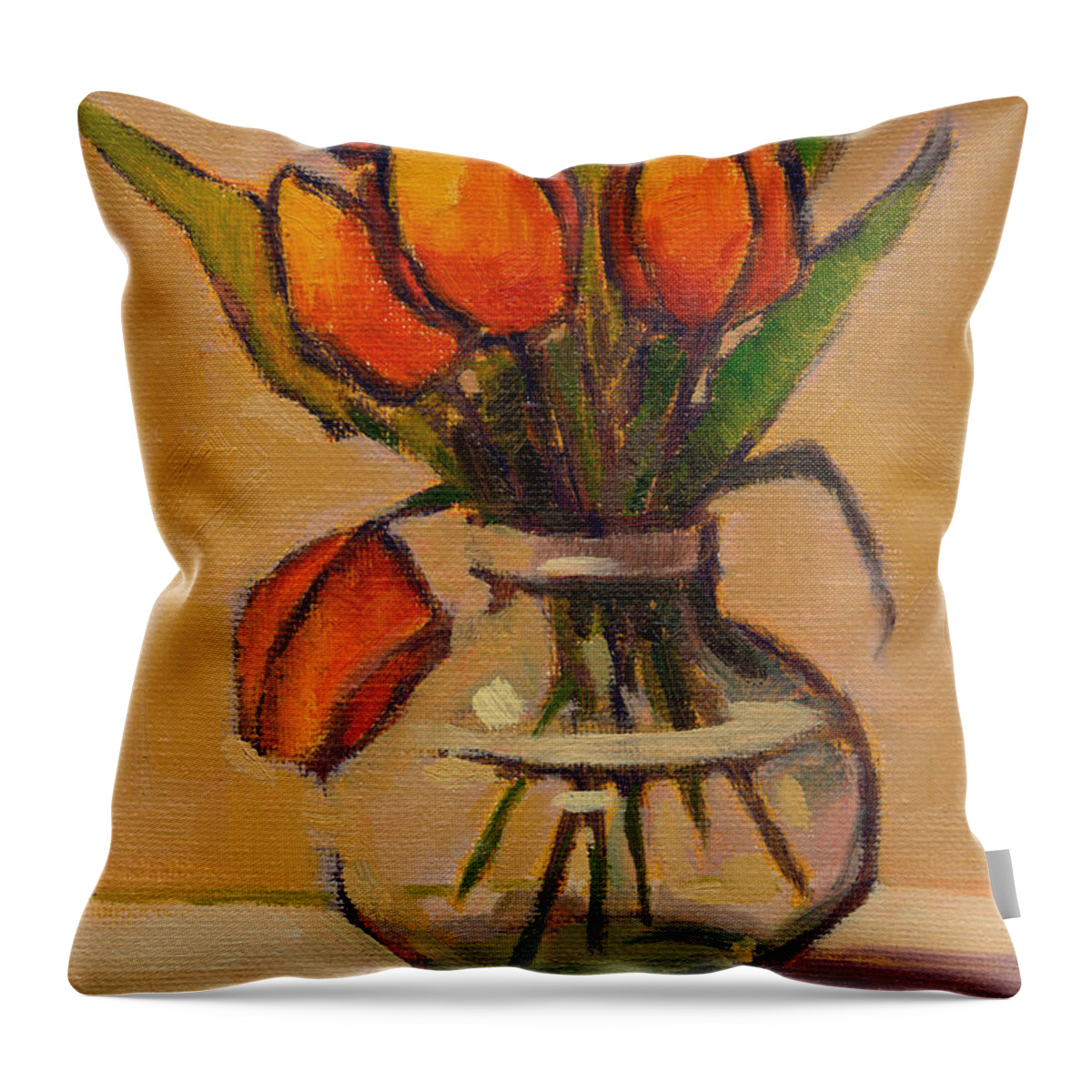 Tulips Throw Pillow featuring the painting Orange Tulips by Konnie Kim