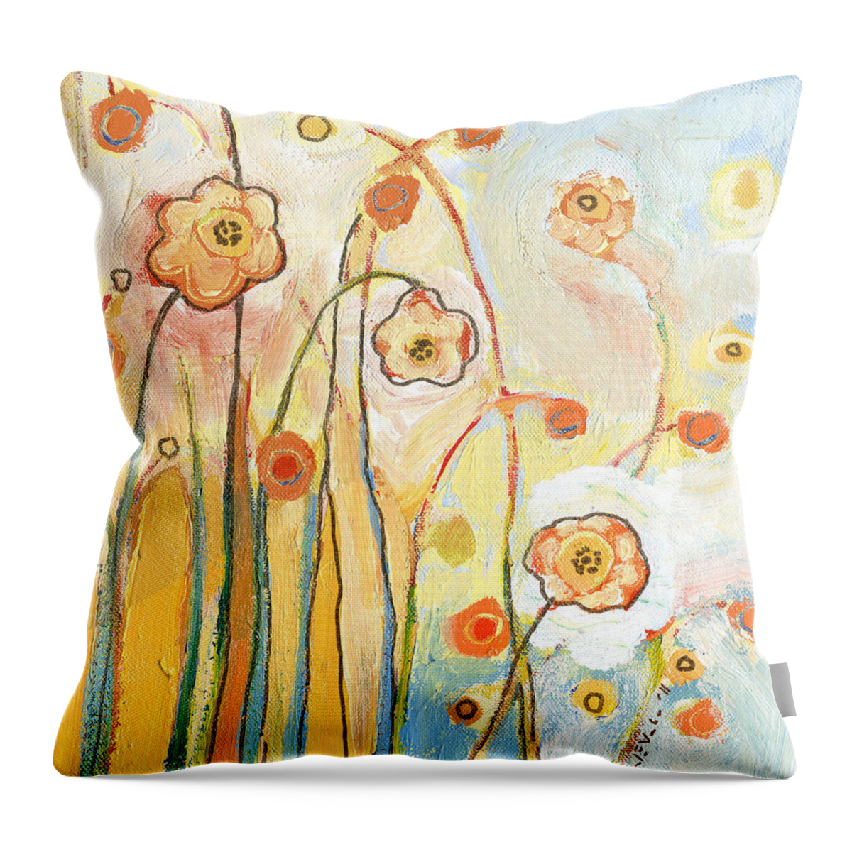 Floral Throw Pillow featuring the painting Orange Whimsy by Jennifer Lommers
