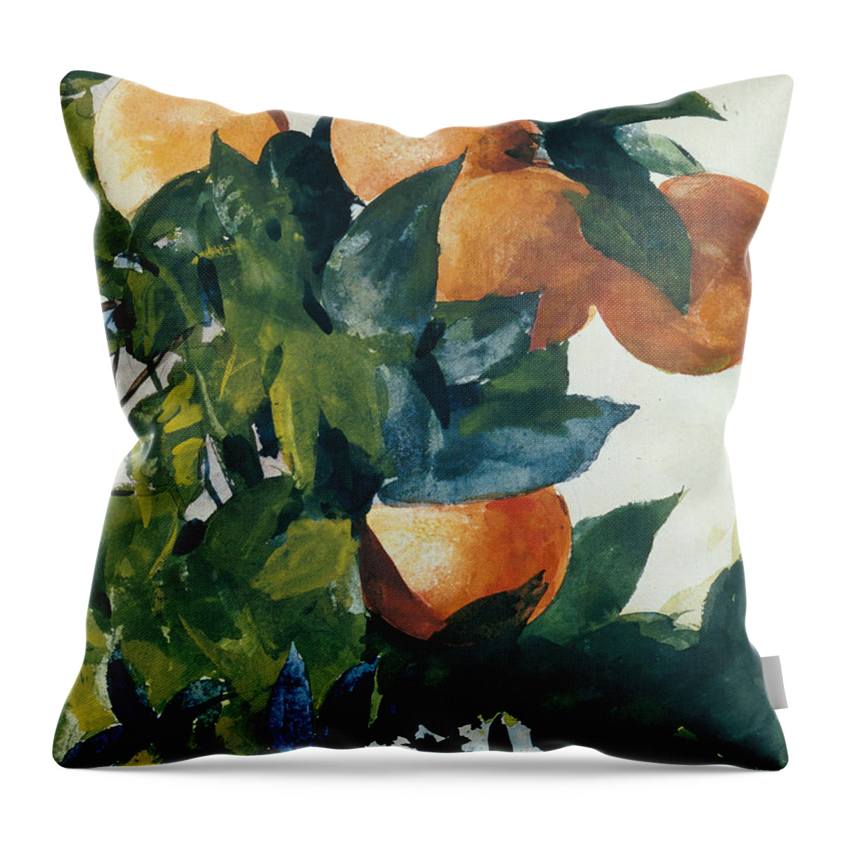 Winslow Homer Throw Pillow featuring the painting Oranges on a Branch by Winslow Homer