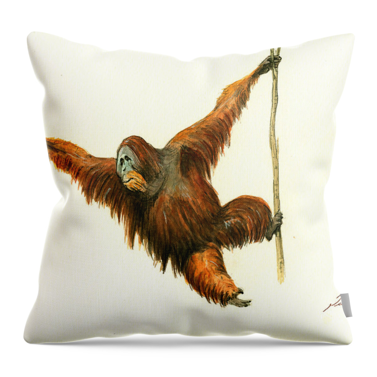 Orangutan Animal Throw Pillow featuring the painting Orangutan by Juan Bosco