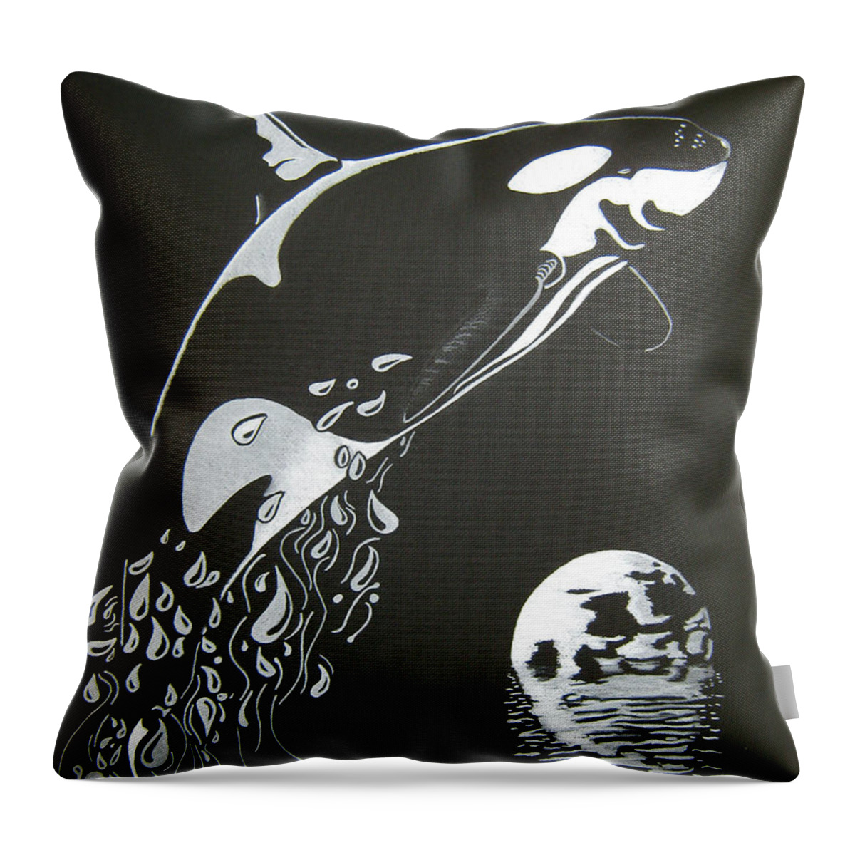  Whale Digital Art Throw Pillow featuring the drawing Orca Sillhouette by Mayhem Mediums