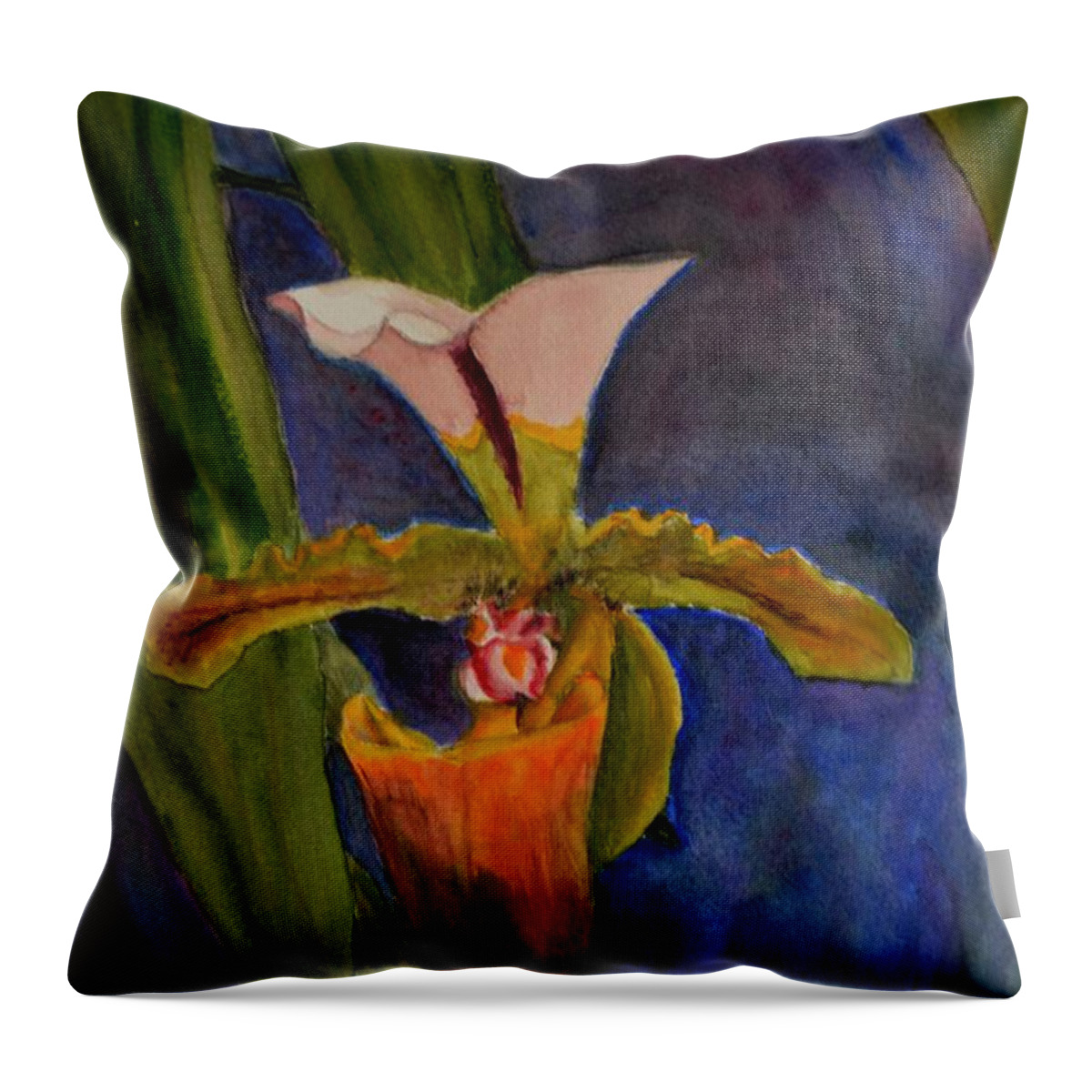 Flower Throw Pillow featuring the painting Orchid by Peggy King