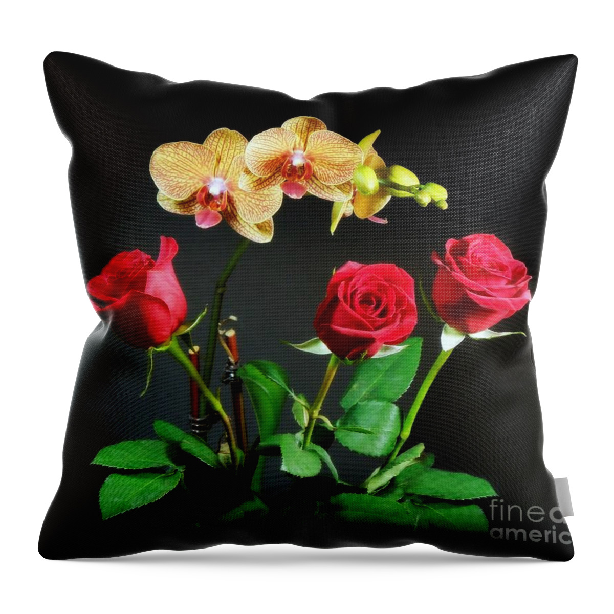 Orchid Throw Pillow featuring the photograph Orchids and Roses by Renee Trenholm