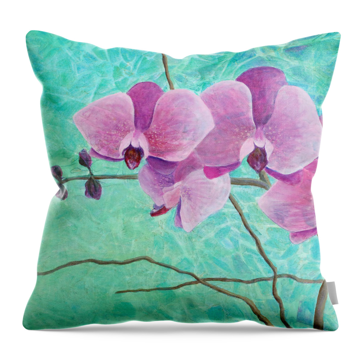 Flower Throw Pillow featuring the painting Orchids in Pink by Arlissa Vaughn