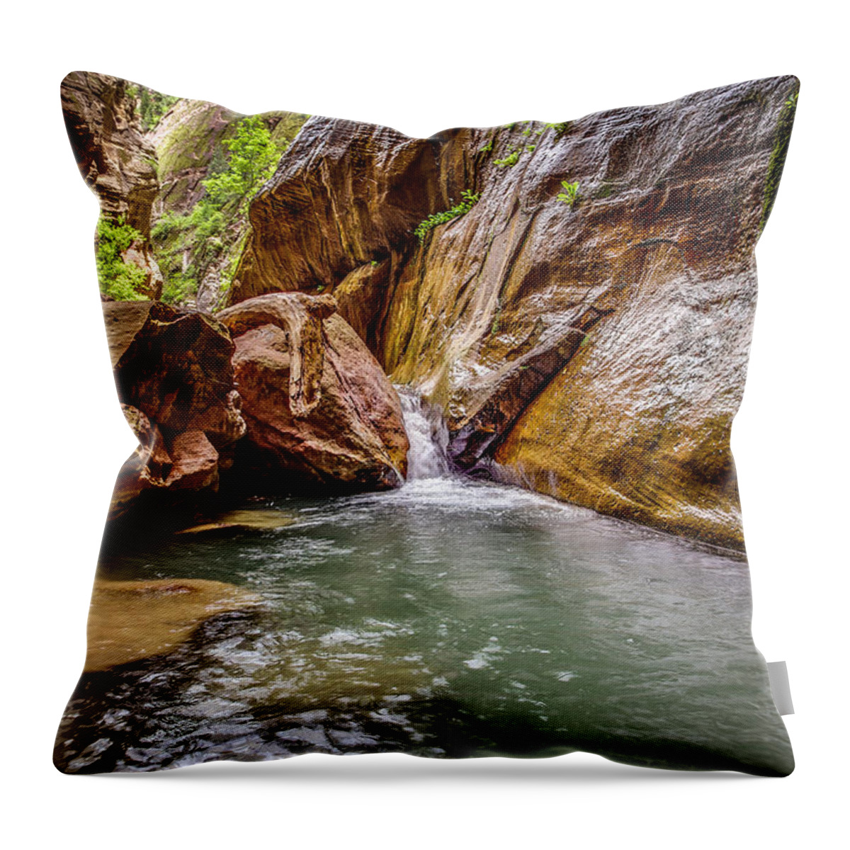 Adventure Throw Pillow featuring the photograph Orderville Canyon Waterfall Zion National Park by Scott McGuire