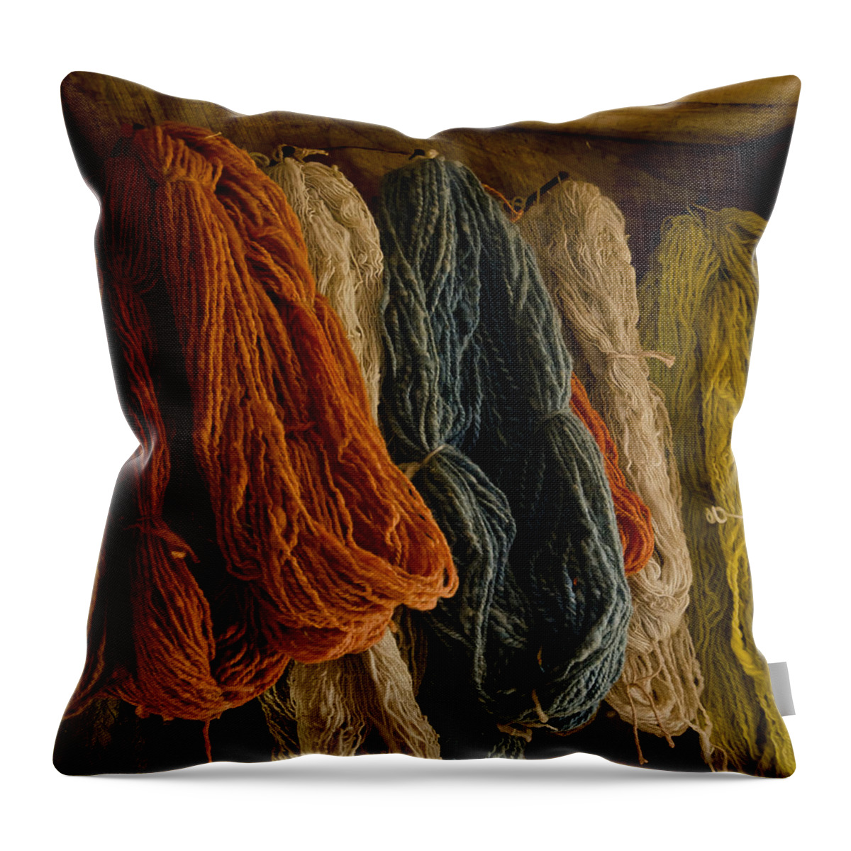 Yarn Throw Pillow featuring the photograph Organic Yarn and Natural Dyes by Wilma Birdwell