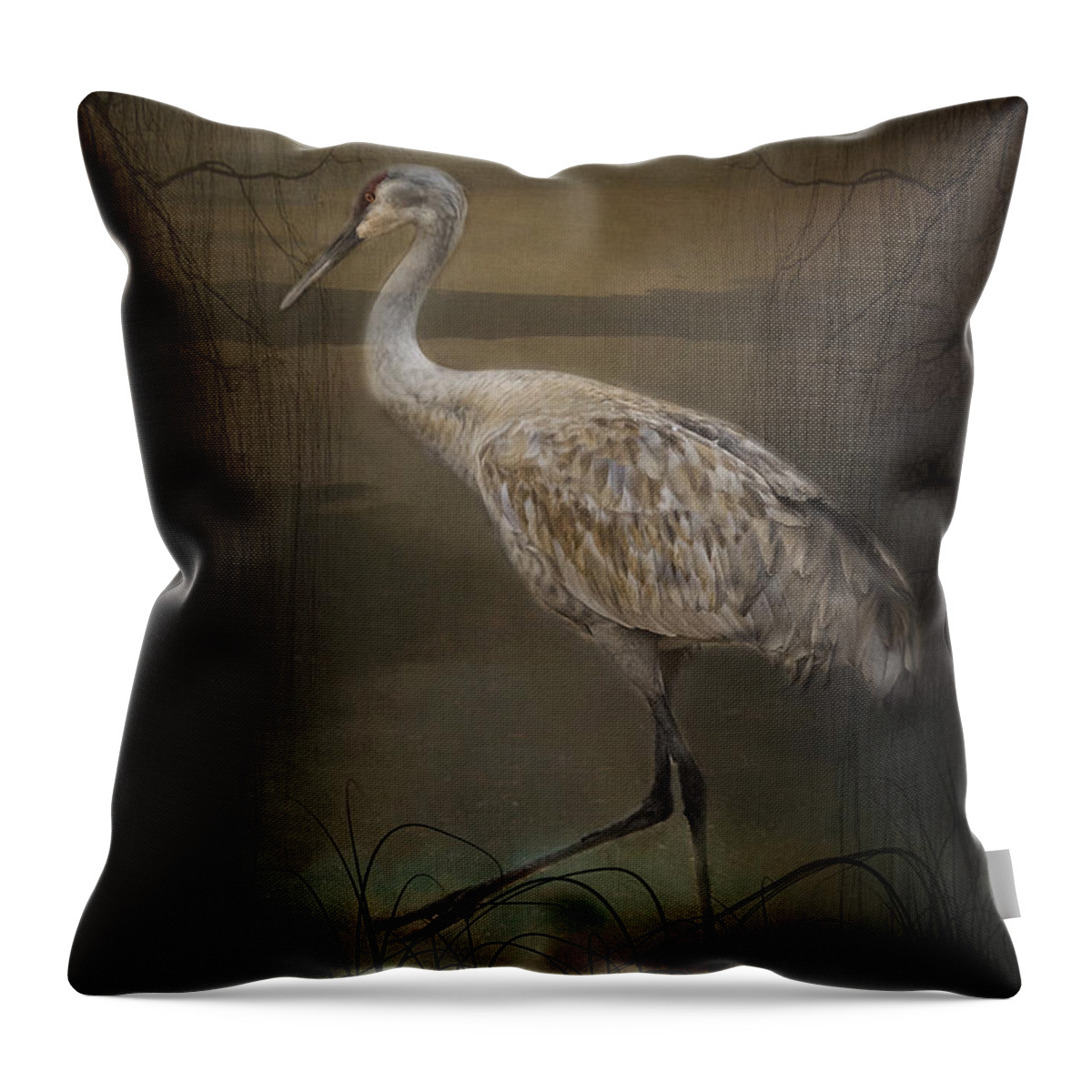 Wild Throw Pillow featuring the painting Oriental Sandhill Crane by Janice Pariza