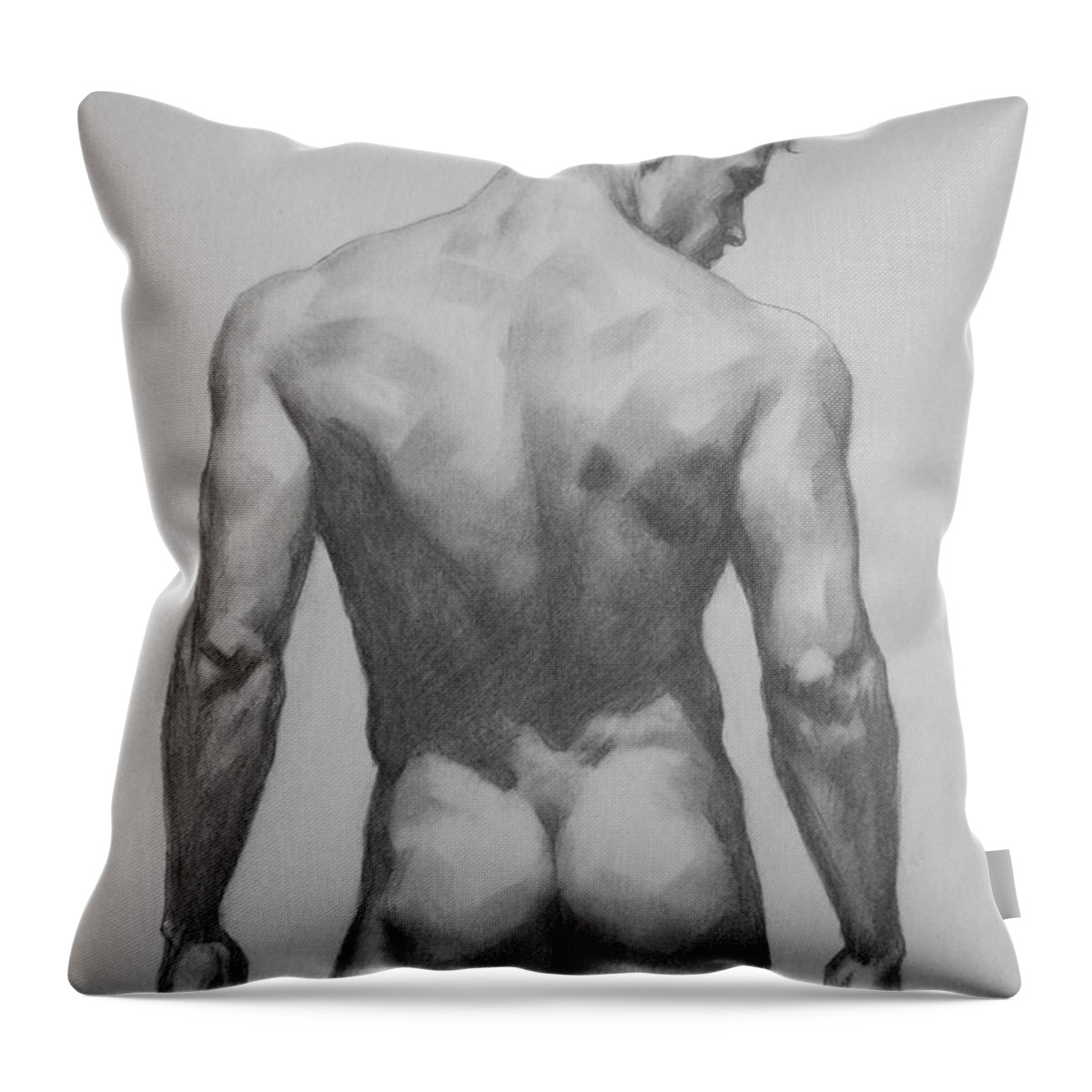 Original Drawing Throw Pillow featuring the drawing Original Drawing Artwork Male Nude Men On Paper #16-1-7 by Hongtao Huang