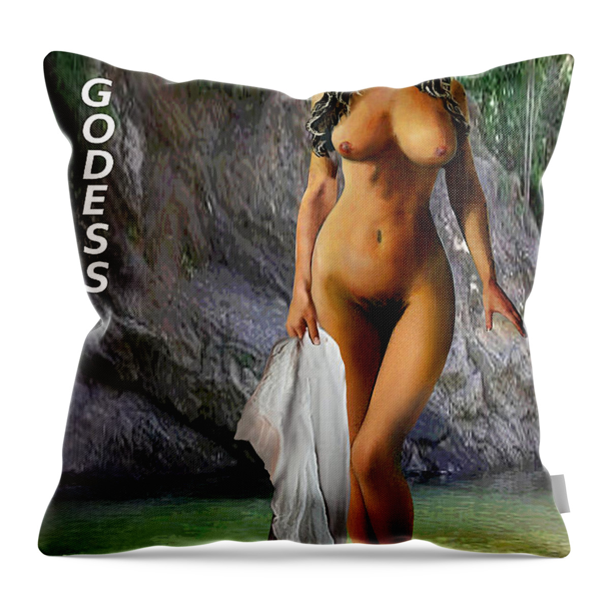 Fine Throw Pillow featuring the painting Original Female Nude Jean Goddess Venus Bathing Poster by G Linsenmayer