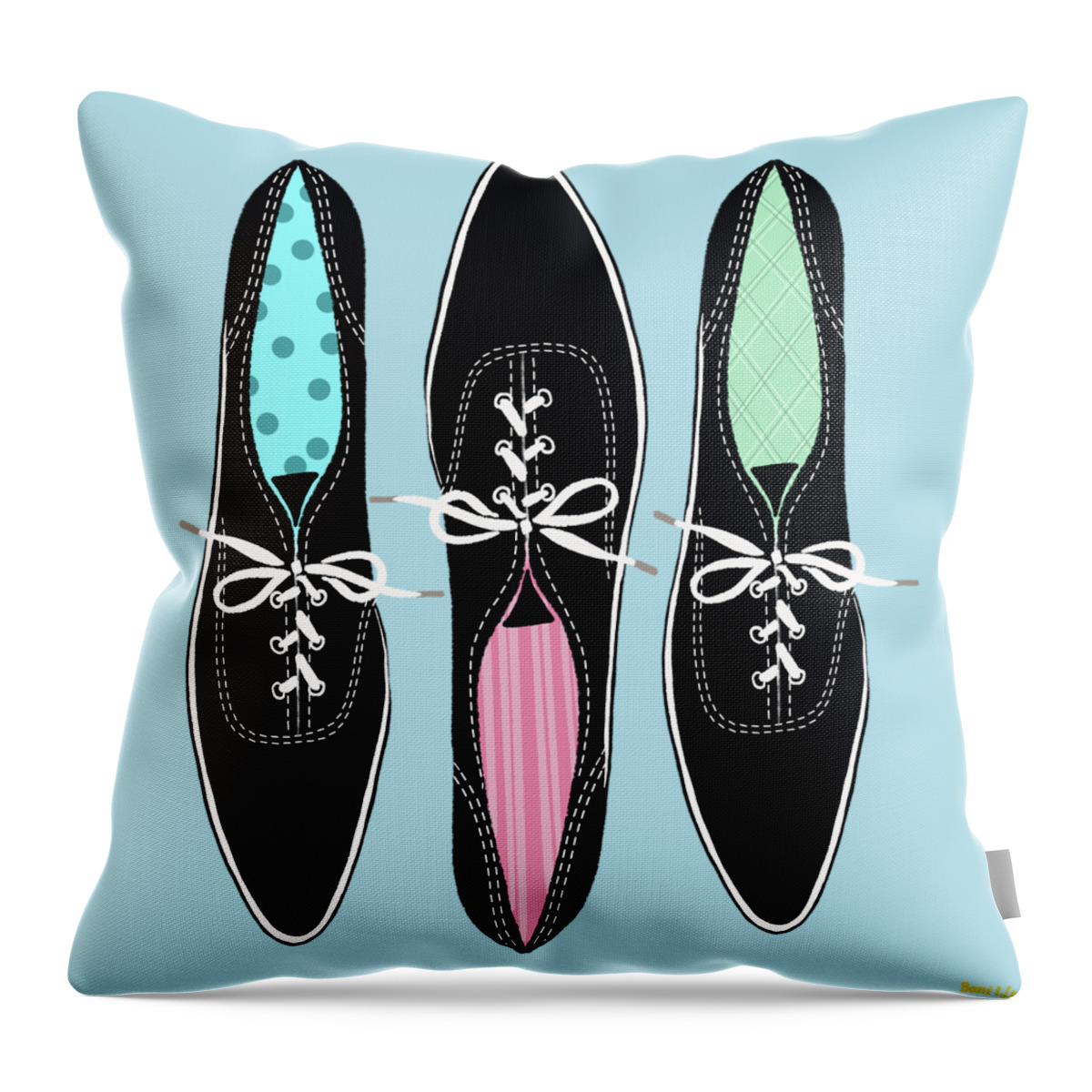 Keds Throw Pillow featuring the painting Original Keds More Or Less by Little Bunny Sunshine