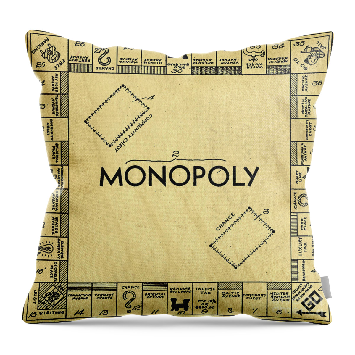 Monopoly Throw Pillow featuring the drawing Original Patent For Monopoly Board Game Square by Edward Fielding