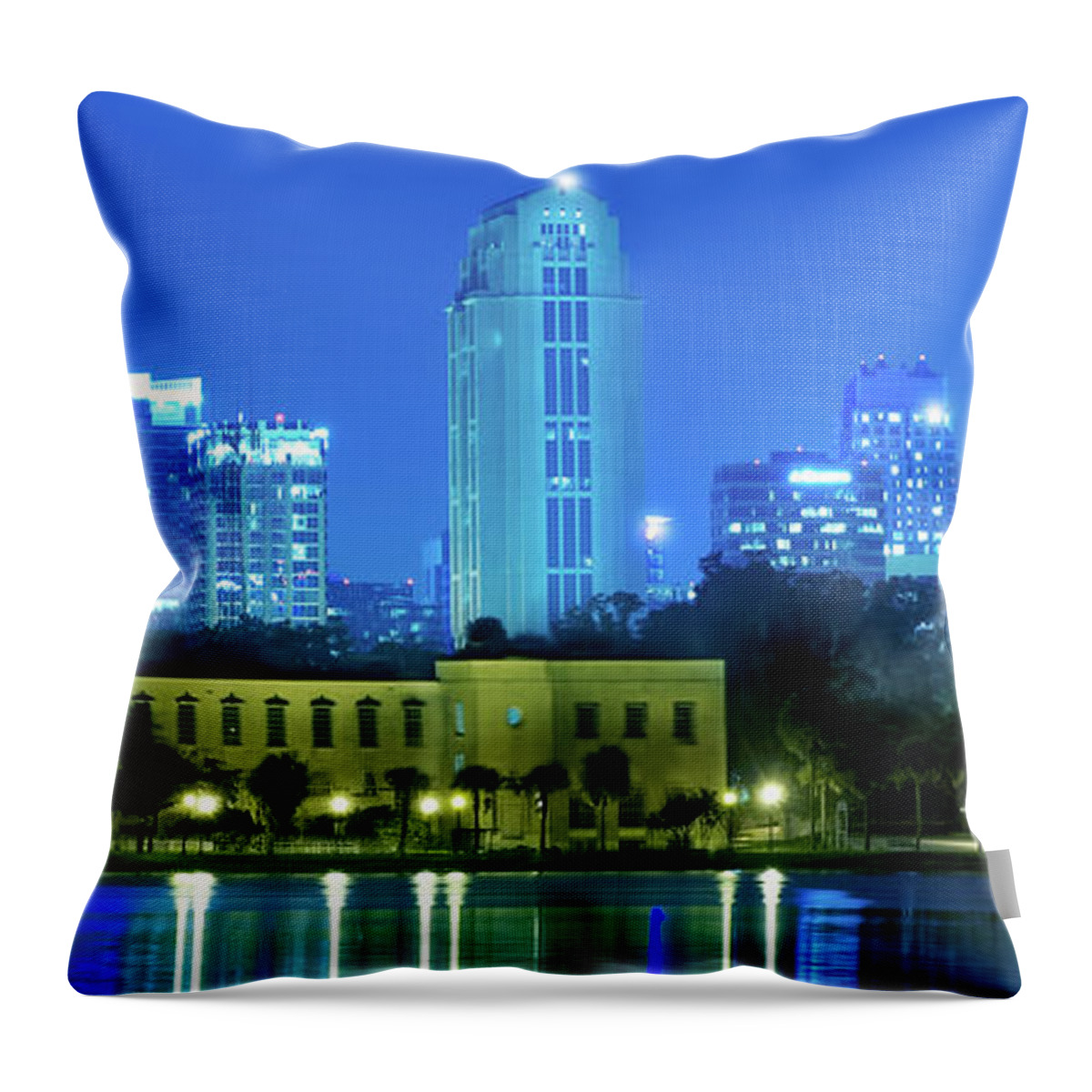 Orlando Skyline Throw Pillow featuring the photograph Orlando Across The Lake by Mark Andrew Thomas