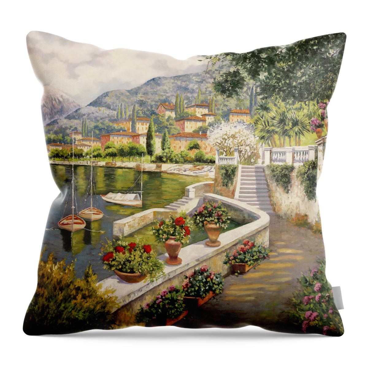 Bellagio Throw Pillow featuring the painting ormeggio a Bellagio by Guido Borelli