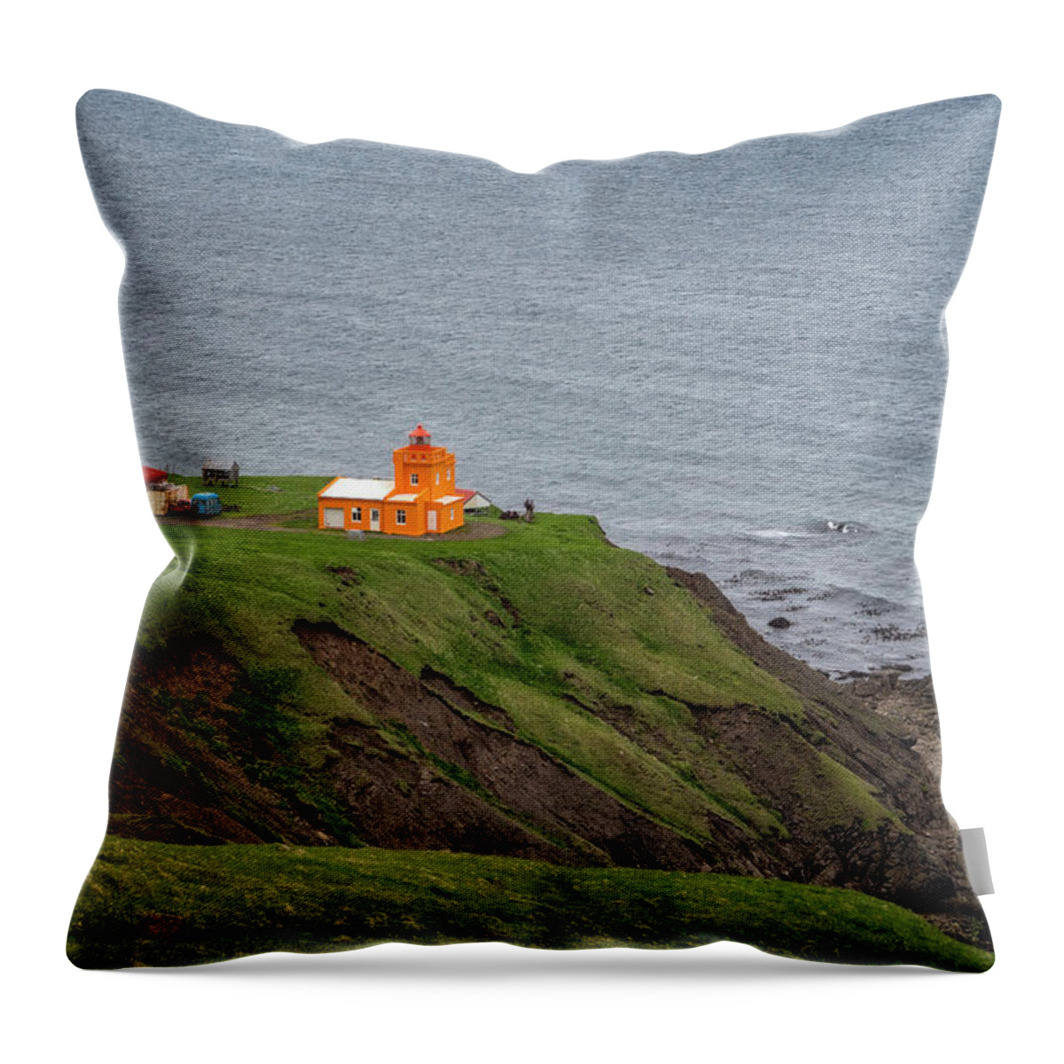 Iceland Throw Pillow featuring the photograph Orange Lighthouse by Tom Singleton
