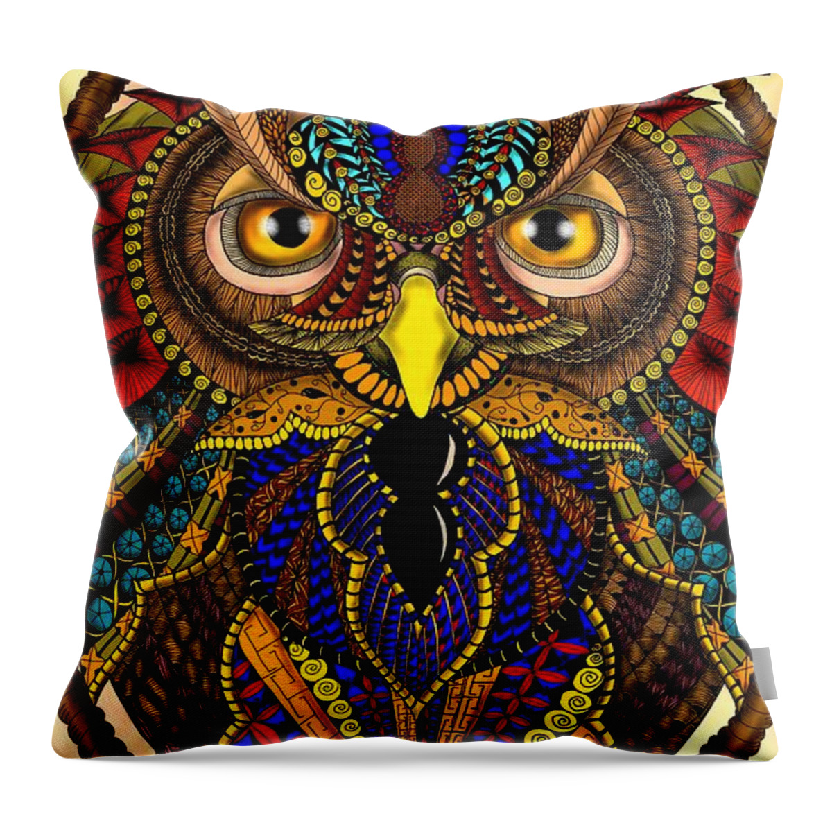 Ornate Owl Throw Pillow featuring the digital art Ornate Owl In Color by Becky Herrera
