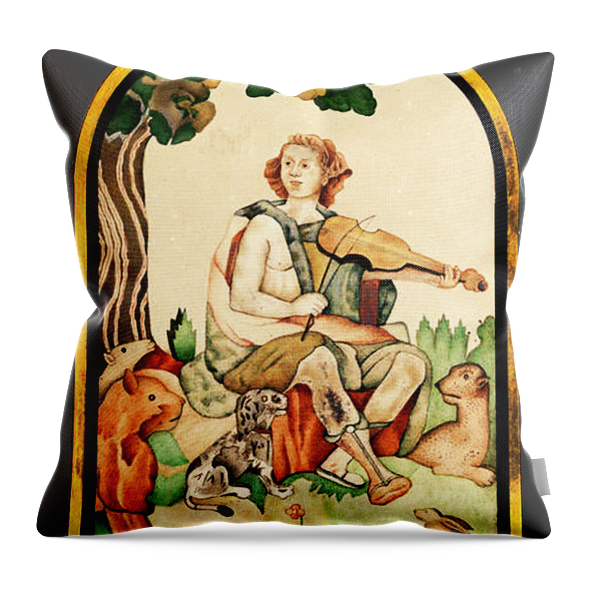 Orpheus Throw Pillow featuring the mixed media Orpheus by Asok Mukhopadhyay