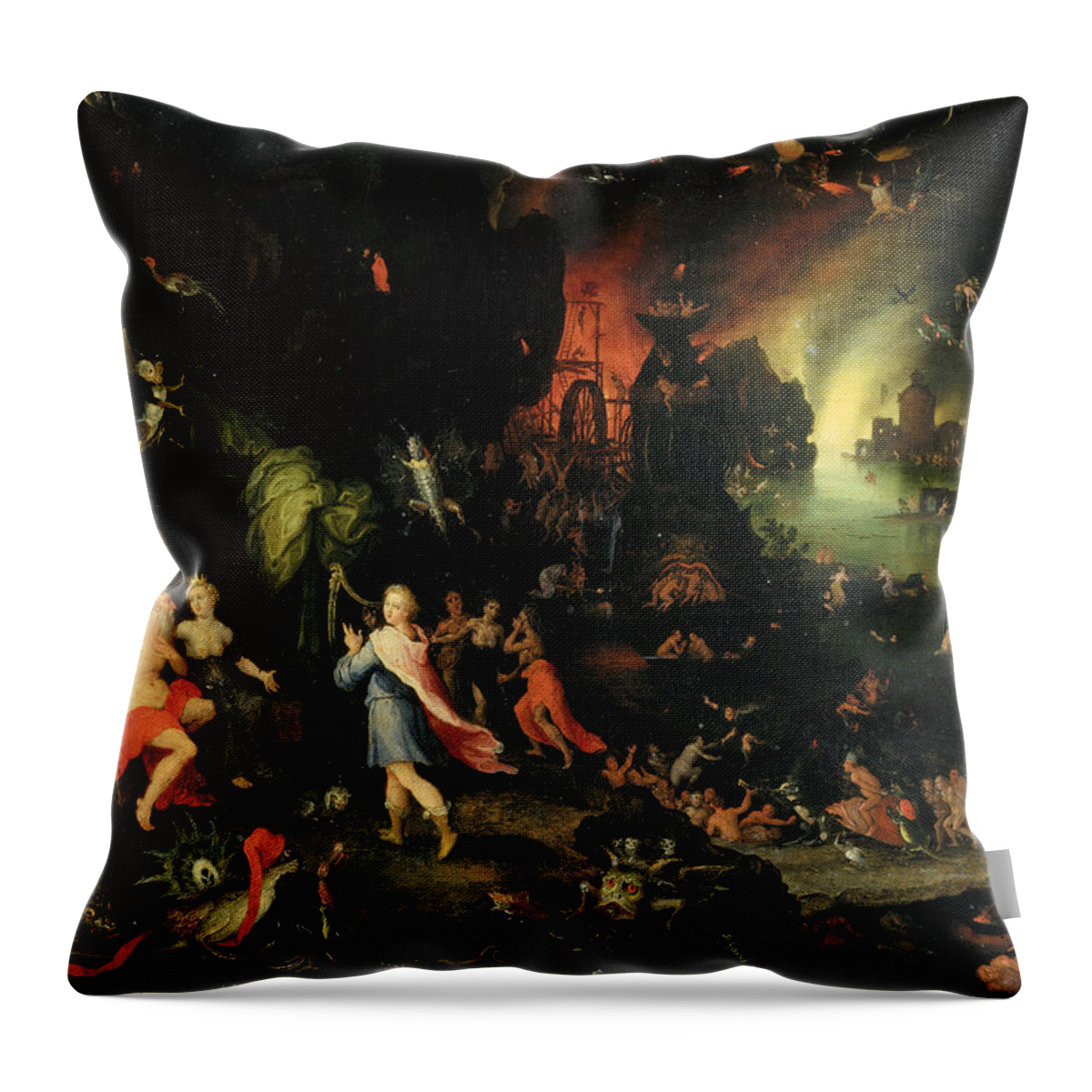 Jan Brueghel The Elder Throw Pillow featuring the painting Orpheus Sings for Pluto and Proserpina by Jan Brueghel the Elder