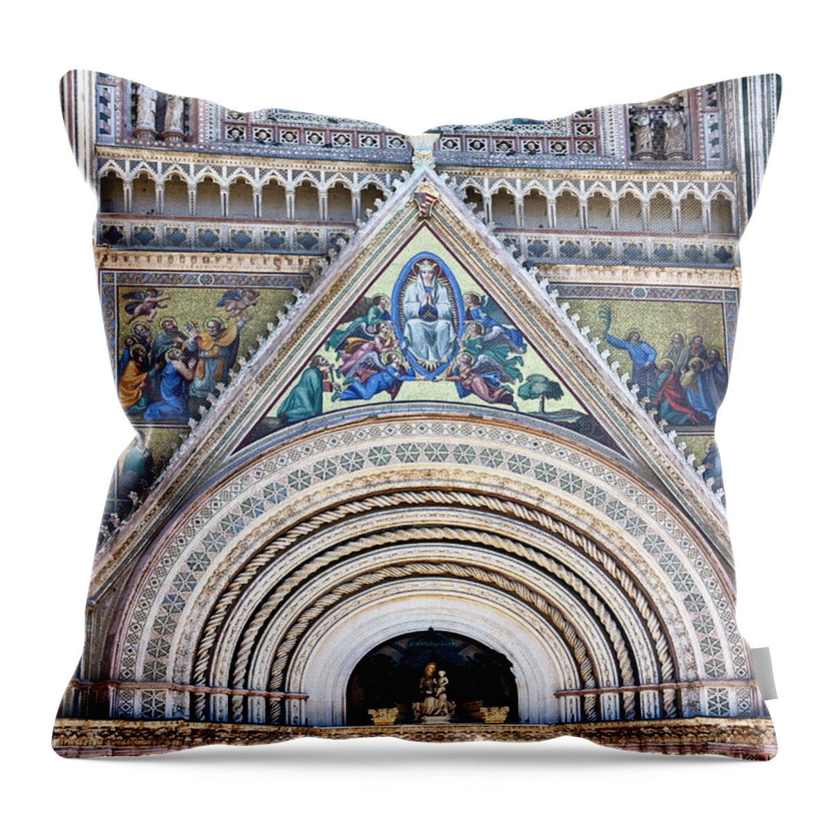 Duomo Throw Pillow featuring the photograph Orvieto Duomo Facade Close-up by Sally Weigand