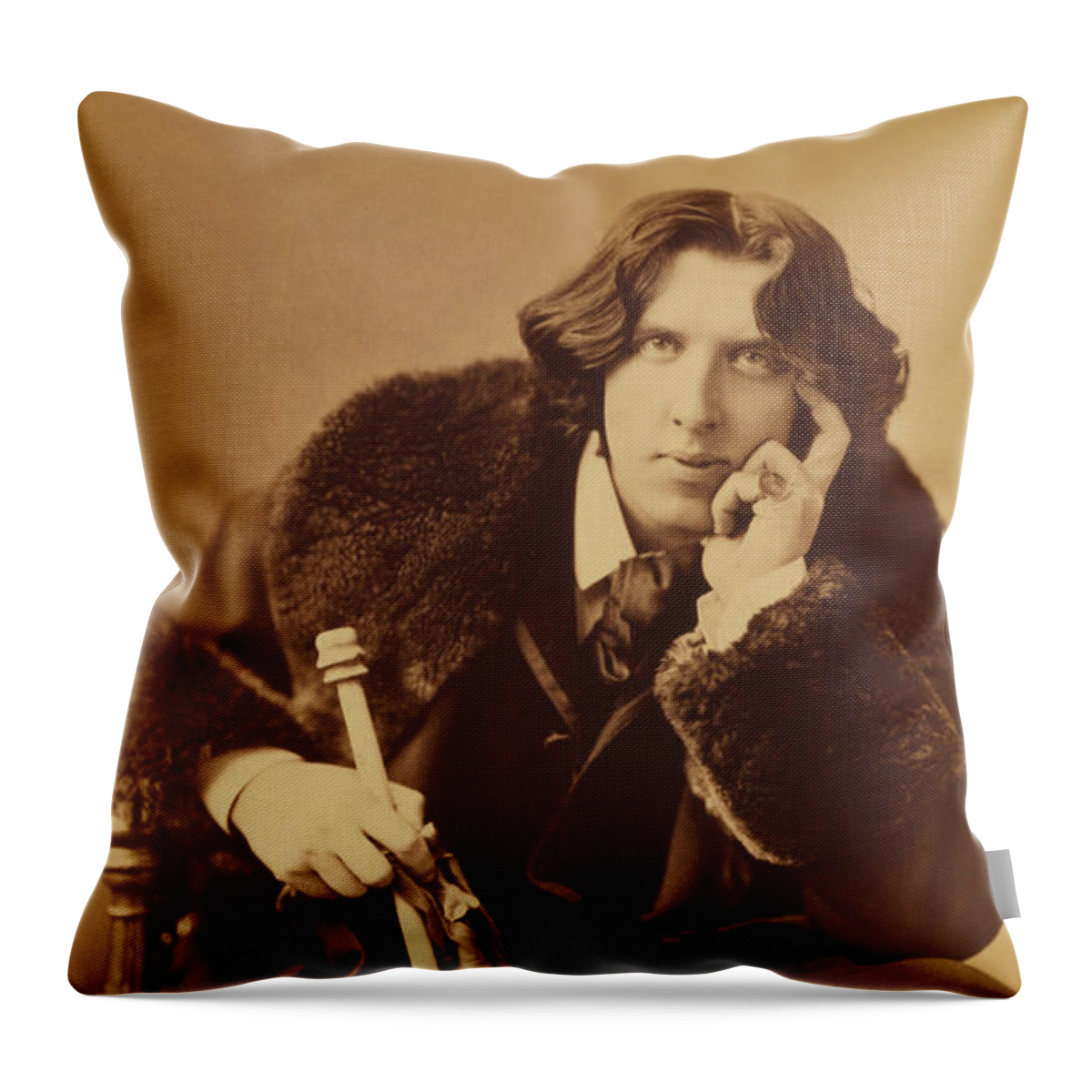 Oscar Wilde Throw Pillow featuring the photograph Oscar Wilde - Irish Author and Poet by War Is Hell Store