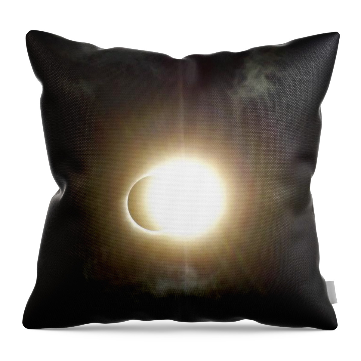 Eclipse Throw Pillow featuring the digital art Otherworldly Eclipse-Leaving Totality by Michael Oceanofwisdom Bidwell