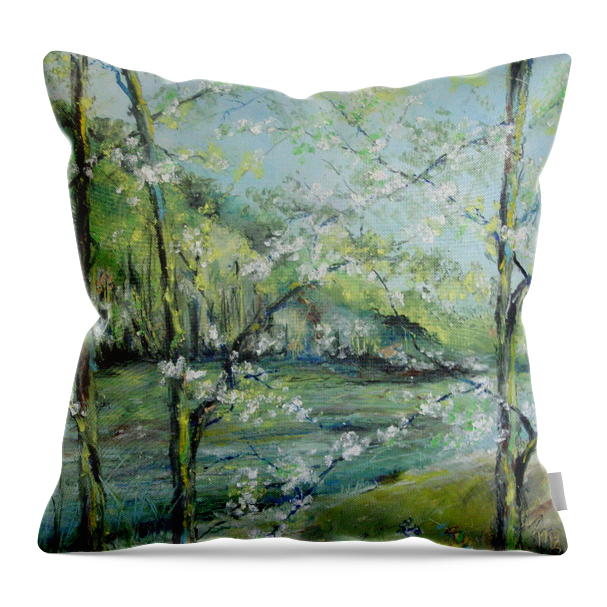 Water Throw Pillow featuring the painting Ouachita River in Spring by Robin Miller-Bookhout