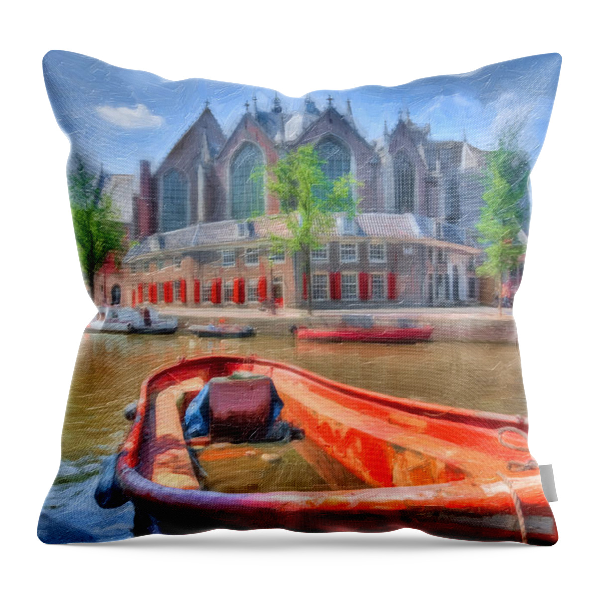 Amsterdam Throw Pillow featuring the photograph Oude Kerk by Nadia Sanowar