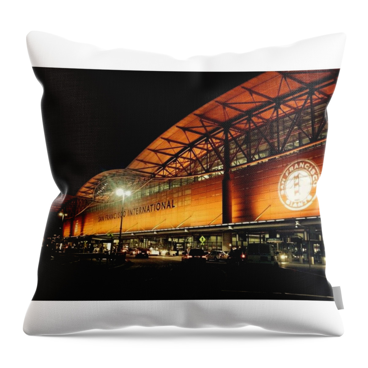 World Series Throw Pillow featuring the photograph San Francisco Airport Giants Themed by Nicole Alvarez