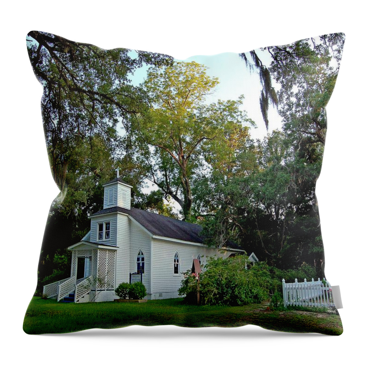 Church Throw Pillow featuring the painting Our Lady of Bon Secour Church by Michael Thomas