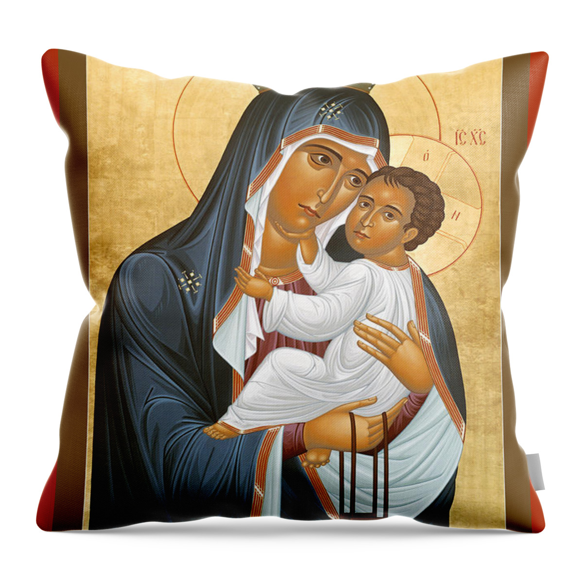 Our Lady Of Mt Carmel Throw Pillow featuring the painting Our Lady of Mt Carmel - RLOLC by Br Robert Lentz OFM
